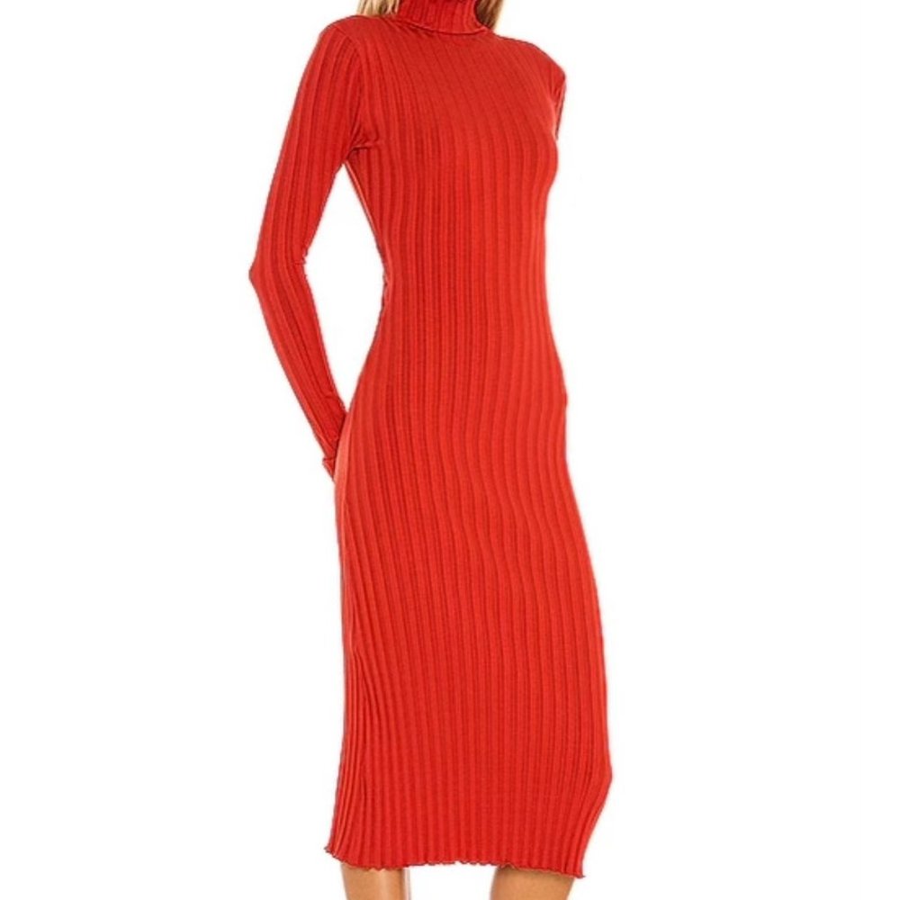 LOVERS AND FRIENDS MOCK NECK MIDI DRESS IN SPICE RED SZ M